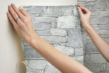 York Wallcoverings Rifle Paper Co. Premium Peel and Stick Chateau Stone Grey Peel and Stick Wallpaper  Brick, Wood and Stone Greys  Wallpaper - PSW1308RL