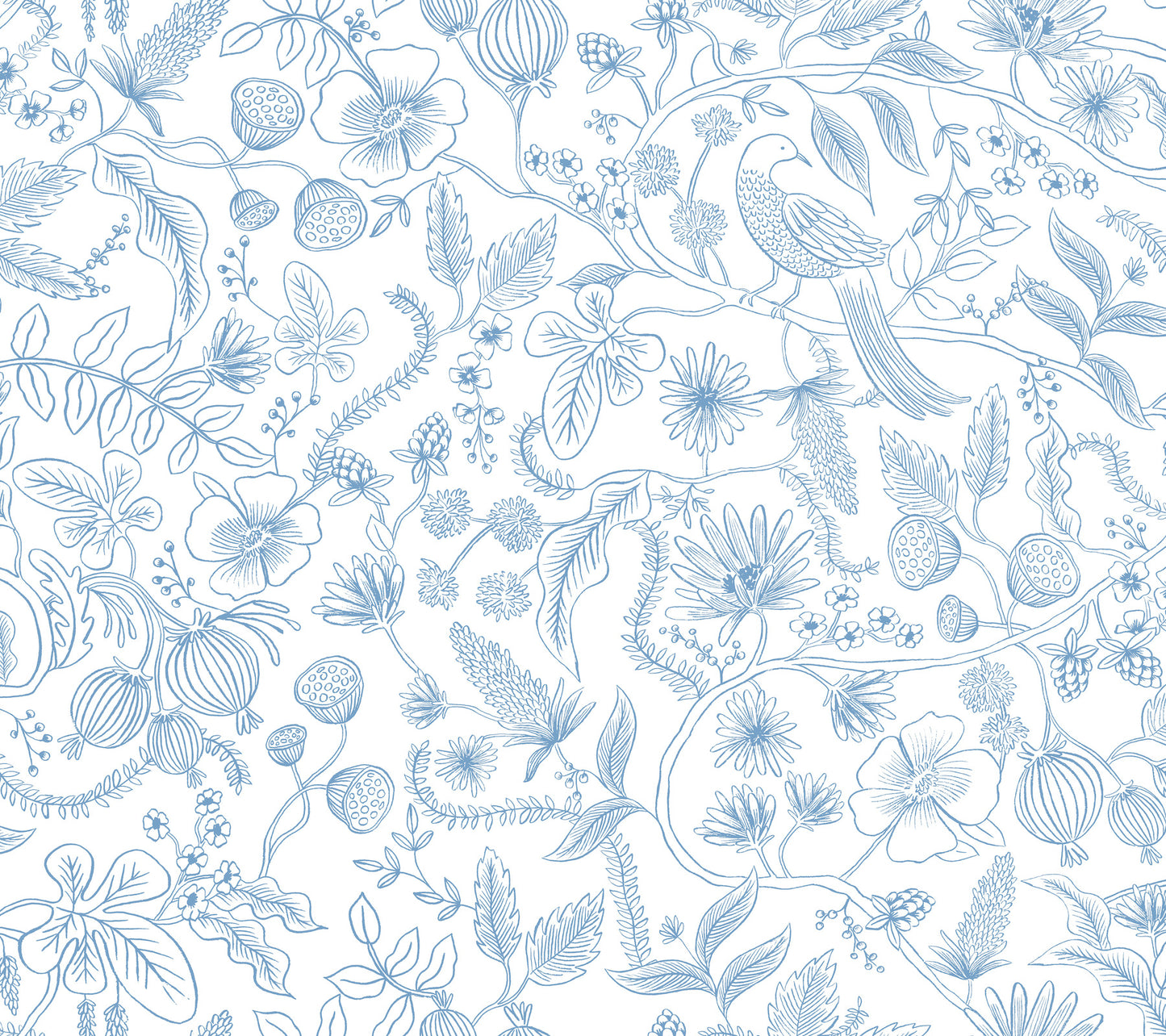 York Wallcoverings Rifle Paper Co. Premium Peel and Stick Aviary Blue and Cream Peel and Stick Wallpaper  Botanical Blues  Wallpaper - PSW1311RL