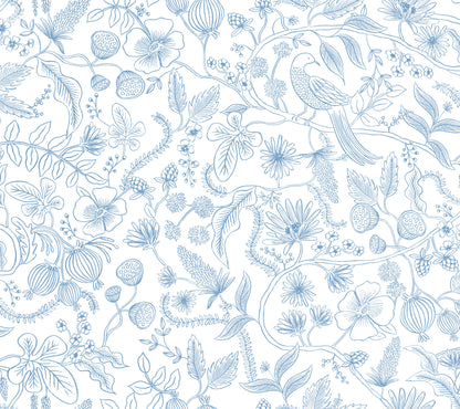 York Wallcoverings Rifle Paper Co. Premium Peel and Stick Aviary Blue and Cream Peel and Stick Wallpaper  Botanical Blues  Wallpaper - PSW1311RL