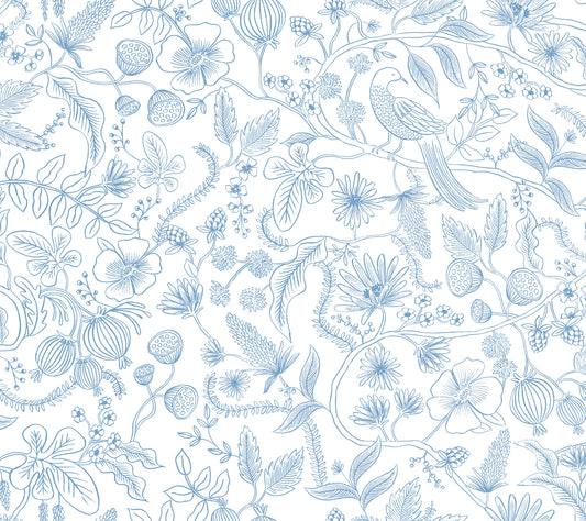 York Wallcoverings Rifle Paper Co. Premium Peel and Stick Aviary Blue and Cream Peel and Stick Wallpaper  Botanical Blues  Wallpaper - PSW1311RL
