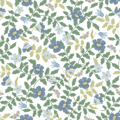 York Wallcoverings Wildlife Primrose Blue and White Peel and Stick Wallpaper  Florals and Flowers Blues  Wallpaper - PSW1316RL