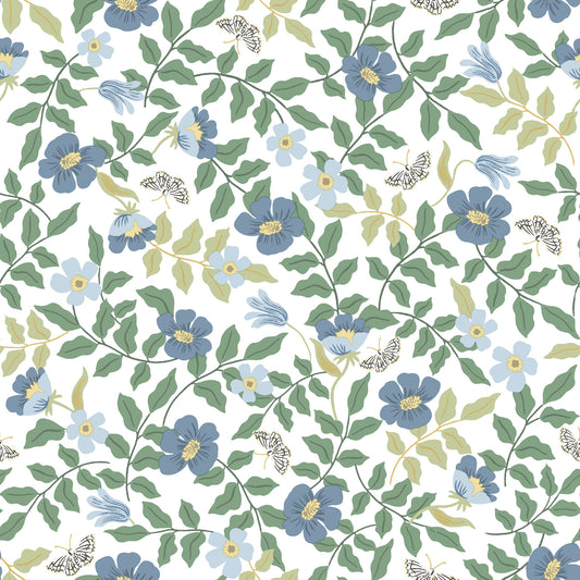 York Wallcoverings Wildlife Primrose Blue and White Peel and Stick Wallpaper  Florals and Flowers Blues  Wallpaper - PSW1316RL