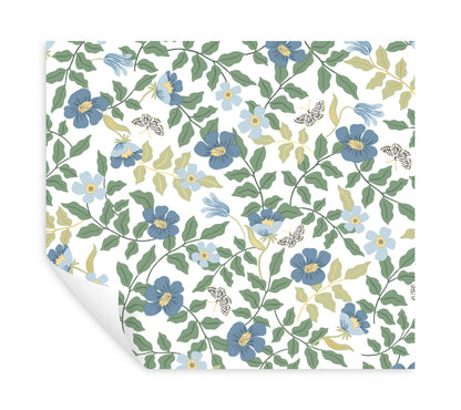 York Wallcoverings Wildlife Primrose Blue and White Peel and Stick Wallpaper  Florals and Flowers Blues  Wallpaper - PSW1316RL