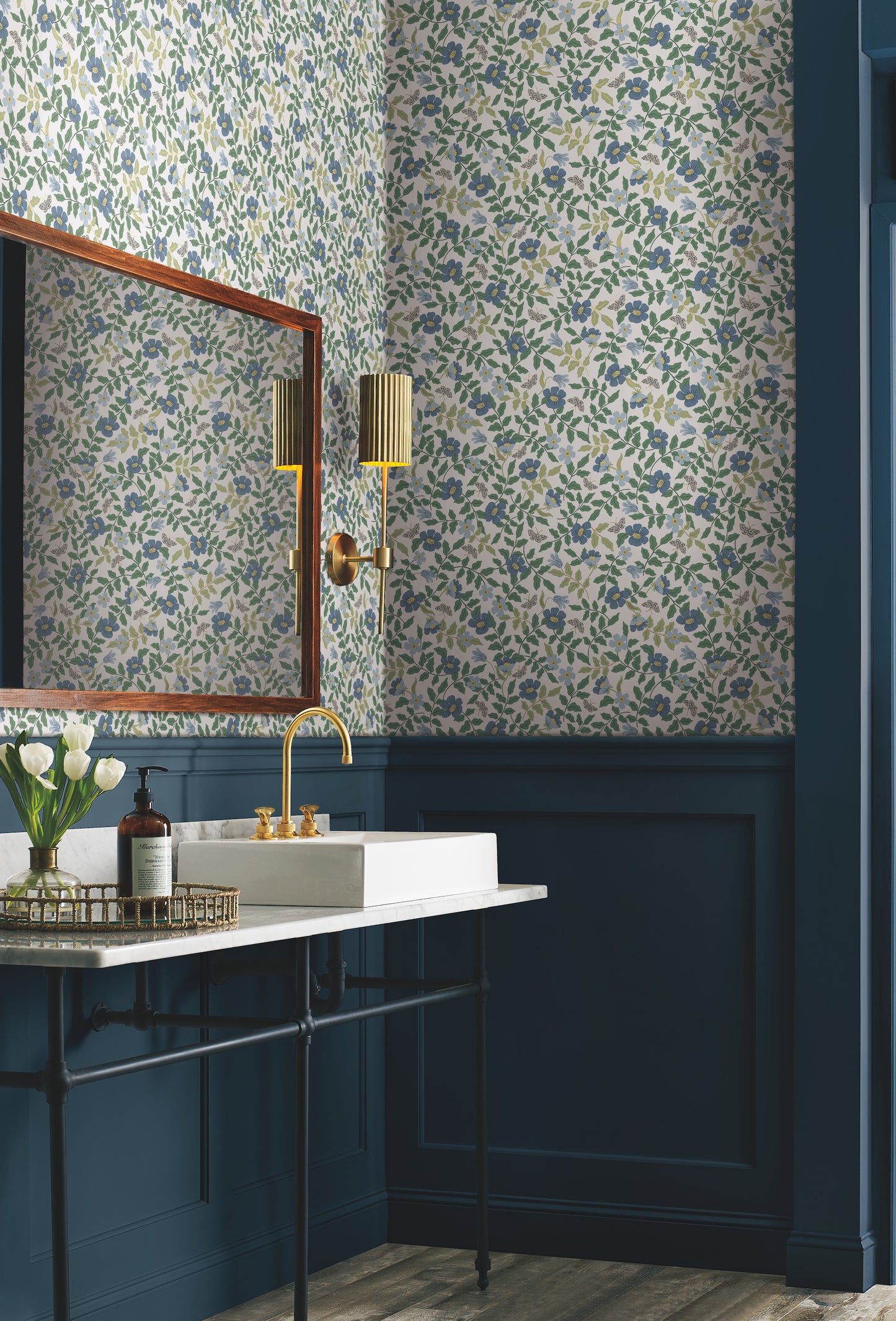 York Wallcoverings Wildlife Primrose Blue and White Peel and Stick Wallpaper  Florals and Flowers Blues  Wallpaper - PSW1316RL
