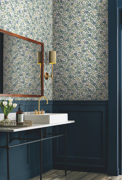 York Wallcoverings Wildlife Primrose Blue and White Peel and Stick Wallpaper  Florals and Flowers Blues  Wallpaper - PSW1316RL
