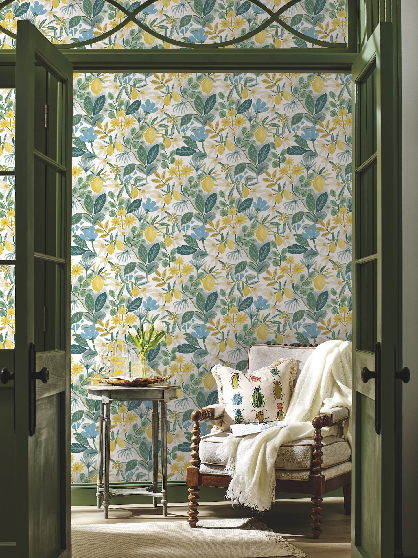 York Wallcoverings Rifle Paper Co. Premium Peel and Stick Amalfi Blue and Green Peel and Stick Wallpaper  Botanical Blues  Wallpaper - PSW1318RL