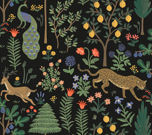 York Wallcoverings Rifle Paper Co. Premium Peel and Stick Menagerie Black Peel and Stick Wallpaper  Animals Blacks  Wallpaper - PSW1321RL