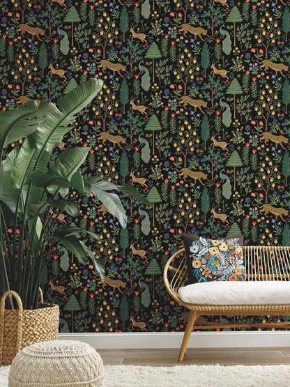 York Wallcoverings Rifle Paper Co. Premium Peel and Stick Menagerie Black Peel and Stick Wallpaper  Animals Blacks  Wallpaper - PSW1321RL