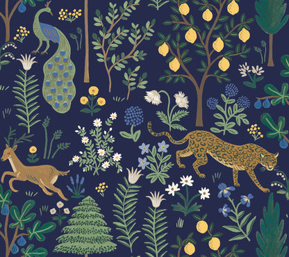 York Wallcoverings Rifle Paper Co. Premium Peel and Stick Menagerie Blue Peel and Stick Wallpaper  Animals Blues  Wallpaper - PSW1323RL