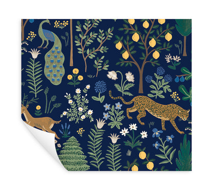 York Wallcoverings Rifle Paper Co. Premium Peel and Stick Menagerie Blue Peel and Stick Wallpaper  Animals Blues  Wallpaper - PSW1323RL