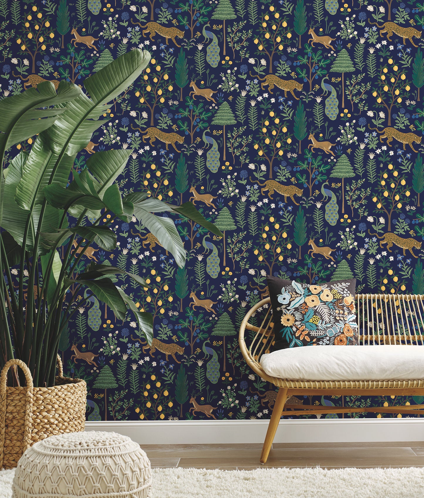 York Wallcoverings Rifle Paper Co. Premium Peel and Stick Menagerie Blue Peel and Stick Wallpaper  Animals Blues  Wallpaper - PSW1323RL
