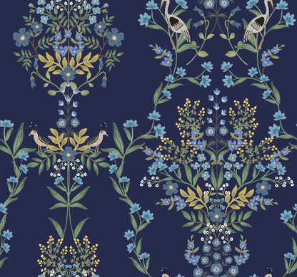 York Wallcoverings Grasscloth, Wood and Stone Luxembourg Blue Peel and Stick Wallpaper  Botanical Blues  Wallpaper - PSW1328RL