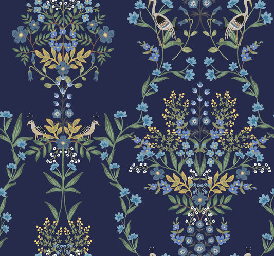 York Wallcoverings Grasscloth, Wood and Stone Luxembourg Blue Peel and Stick Wallpaper  Botanical Blues  Wallpaper - PSW1328RL