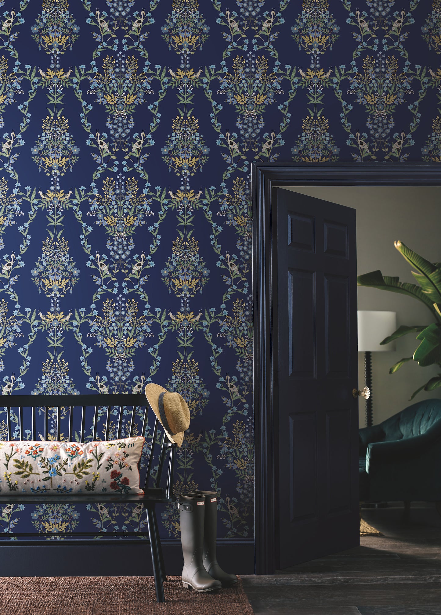 York Wallcoverings Grasscloth, Wood and Stone Luxembourg Blue Peel and Stick Wallpaper  Botanical Blues  Wallpaper - PSW1328RL