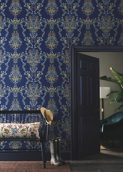 York Wallcoverings Grasscloth, Wood and Stone Luxembourg Blue Peel and Stick Wallpaper  Botanical Blues  Wallpaper - PSW1328RL