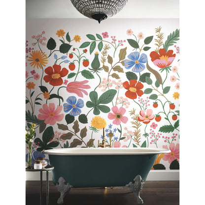 York Wallcoverings RoomMates Strawberry Fields White Peel and Stick Wall Mural Whimsical Florals Reds  Wallpaper - PSW1334M