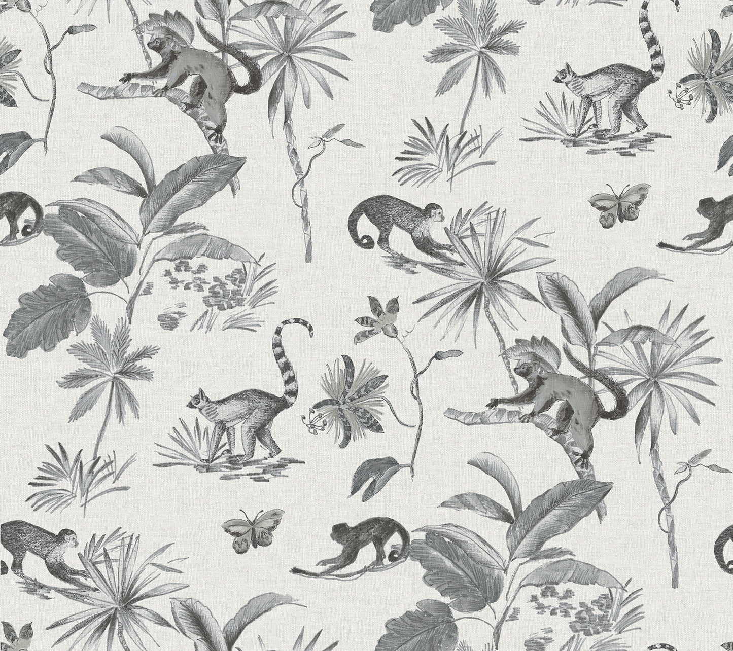 York Wallcoverings Wildlife Botanicals and Lemurs Grey Peel and Stick Wallpaper  Animals Multicolor  Wallpaper - PSW1354RL