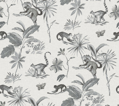 York Wallcoverings Wildlife Botanicals and Lemurs Grey Peel and Stick Wallpaper  Animals Multicolor  Wallpaper - PSW1354RL