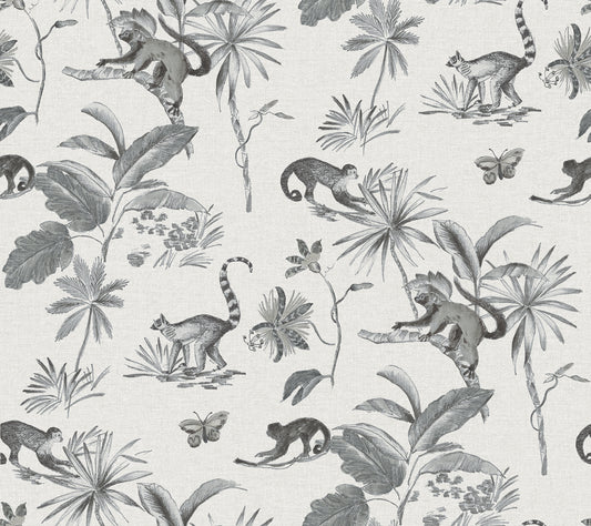 York Wallcoverings Wildlife Botanicals and Lemurs Grey Peel and Stick Wallpaper  Animals Multicolor  Wallpaper - PSW1354RL