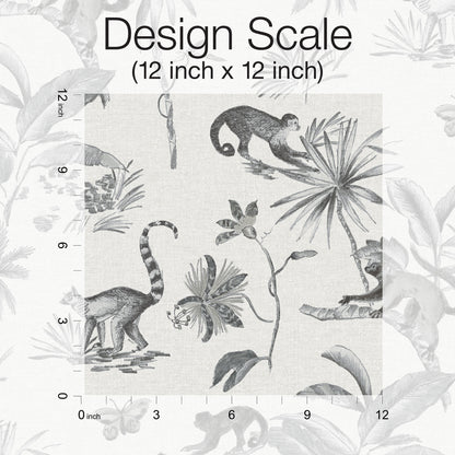 York Wallcoverings Wildlife Botanicals and Lemurs Grey Peel and Stick Wallpaper  Animals Multicolor  Wallpaper - PSW1354RL