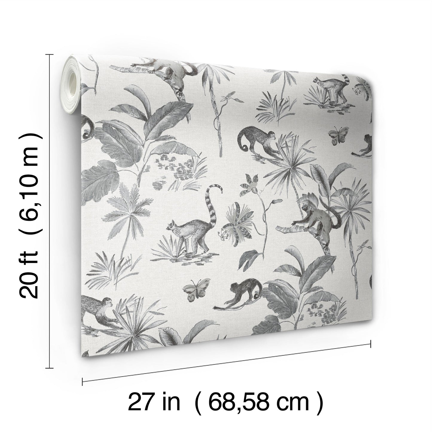 York Wallcoverings Wildlife Botanicals and Lemurs Grey Peel and Stick Wallpaper  Animals Multicolor  Wallpaper - PSW1354RL