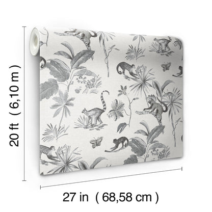 York Wallcoverings Wildlife Botanicals and Lemurs Grey Peel and Stick Wallpaper  Animals Multicolor  Wallpaper - PSW1354RL