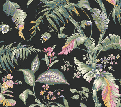 York Wallcoverings Vintage Florals Fiji Garden Black Peel and Stick Wallpaper  Tropical Greens  Wallpaper - PSW1368RL