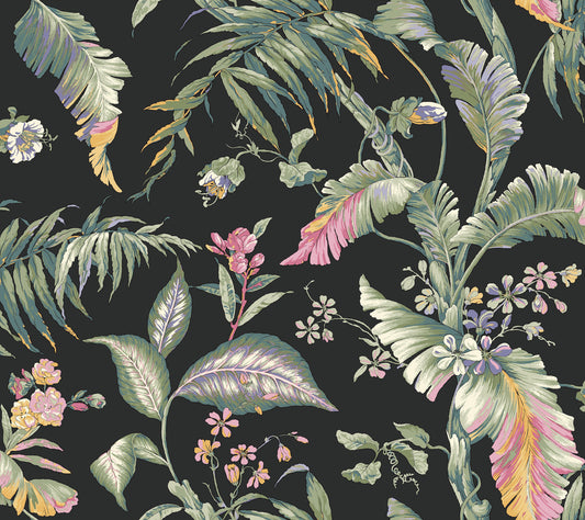 York Wallcoverings Vintage Florals Fiji Garden Black Peel and Stick Wallpaper  Tropical Greens  Wallpaper - PSW1368RL