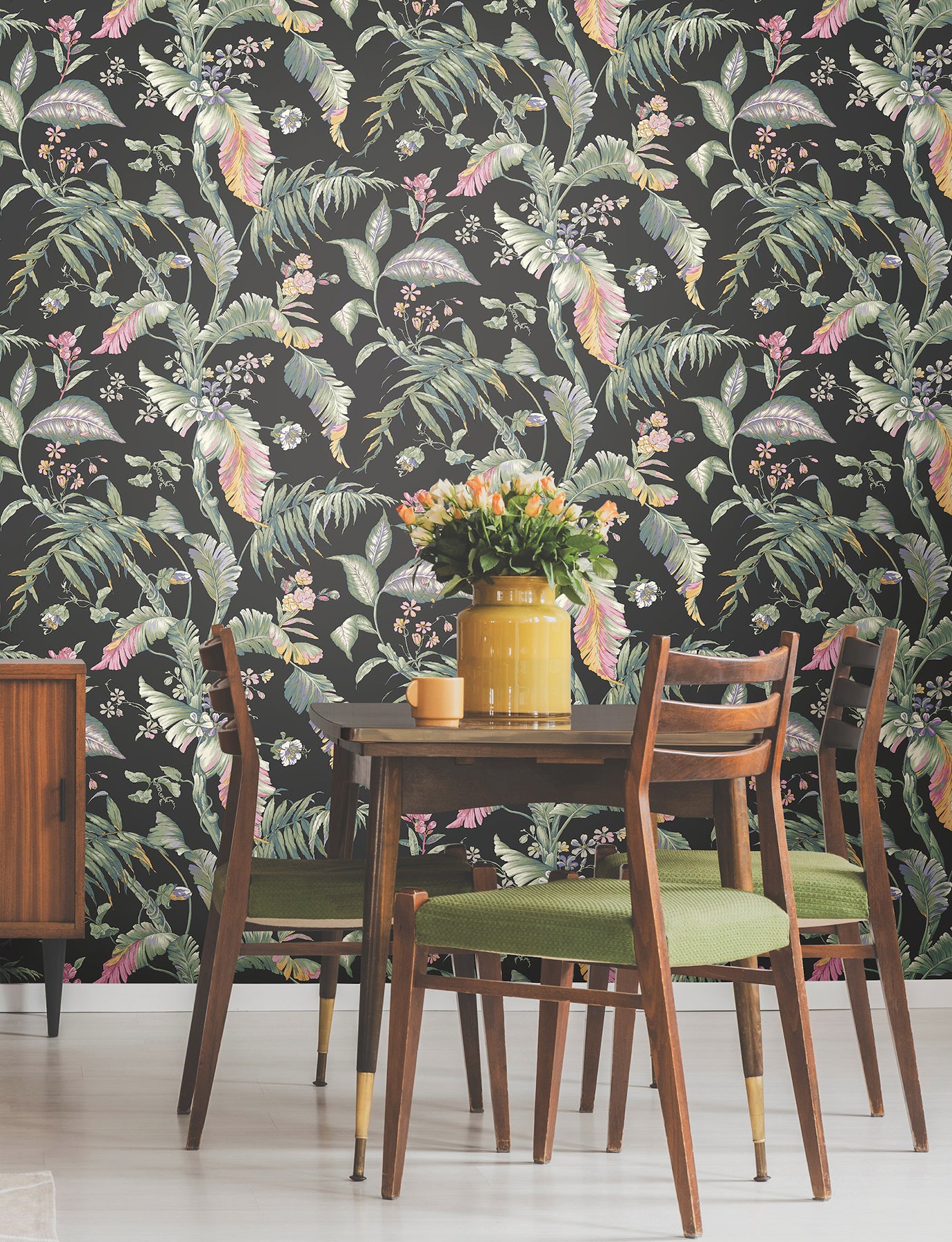 York Wallcoverings Vintage Florals Fiji Garden Black Peel and Stick Wallpaper  Tropical Greens  Wallpaper - PSW1368RL