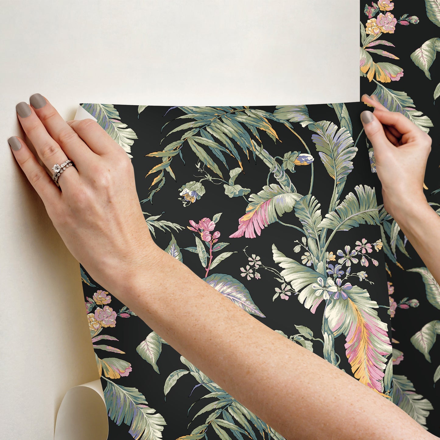 York Wallcoverings Vintage Florals Fiji Garden Black Peel and Stick Wallpaper  Tropical Greens  Wallpaper - PSW1368RL