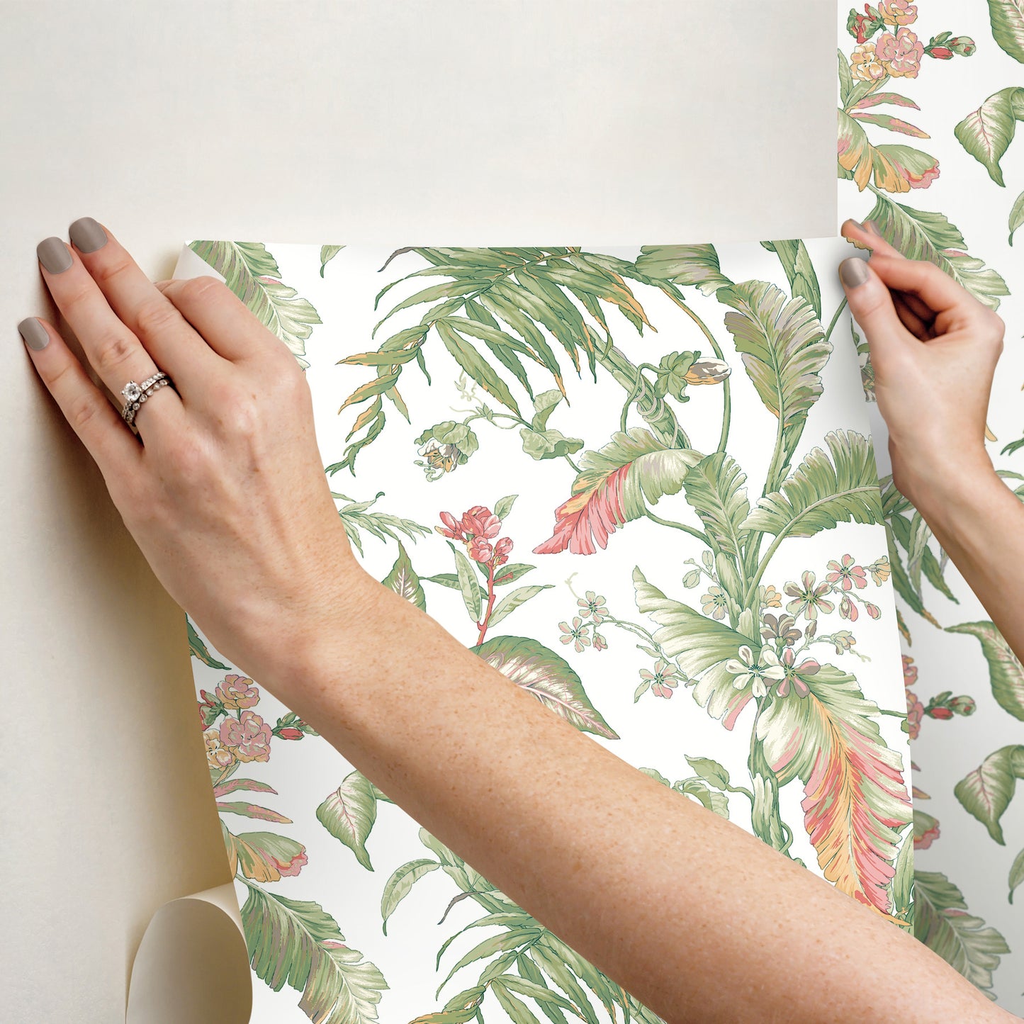 York Wallcoverings Vintage Florals Fiji Garden Pink Peel and Stick Wallpaper  Tropical Multicolor  Wallpaper - PSW1369RL