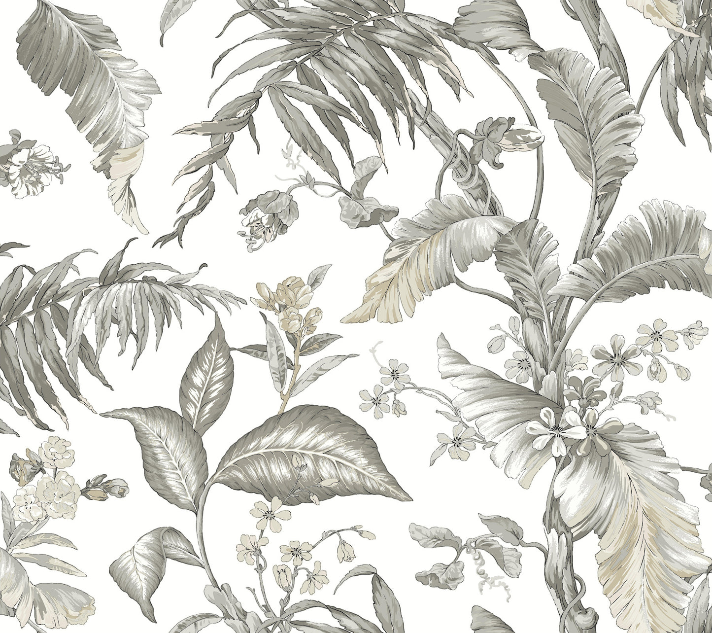 York Wallcoverings Vintage Florals Fiji Garden White Peel and Stick Wallpaper  Tropical Multicolor  Wallpaper - PSW1371RL