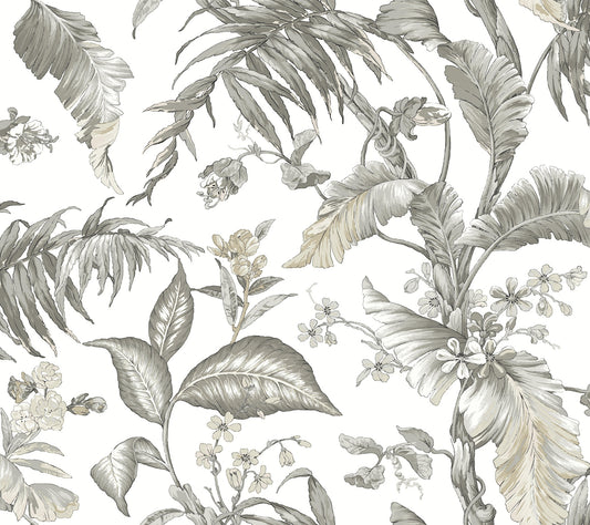 York Wallcoverings Vintage Florals Fiji Garden White Peel and Stick Wallpaper  Tropical Multicolor  Wallpaper - PSW1371RL
