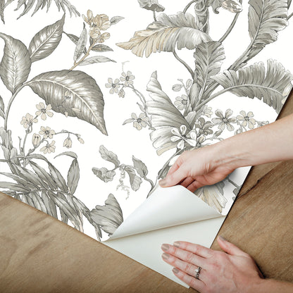 York Wallcoverings Vintage Florals Fiji Garden White Peel and Stick Wallpaper  Tropical Multicolor  Wallpaper - PSW1371RL