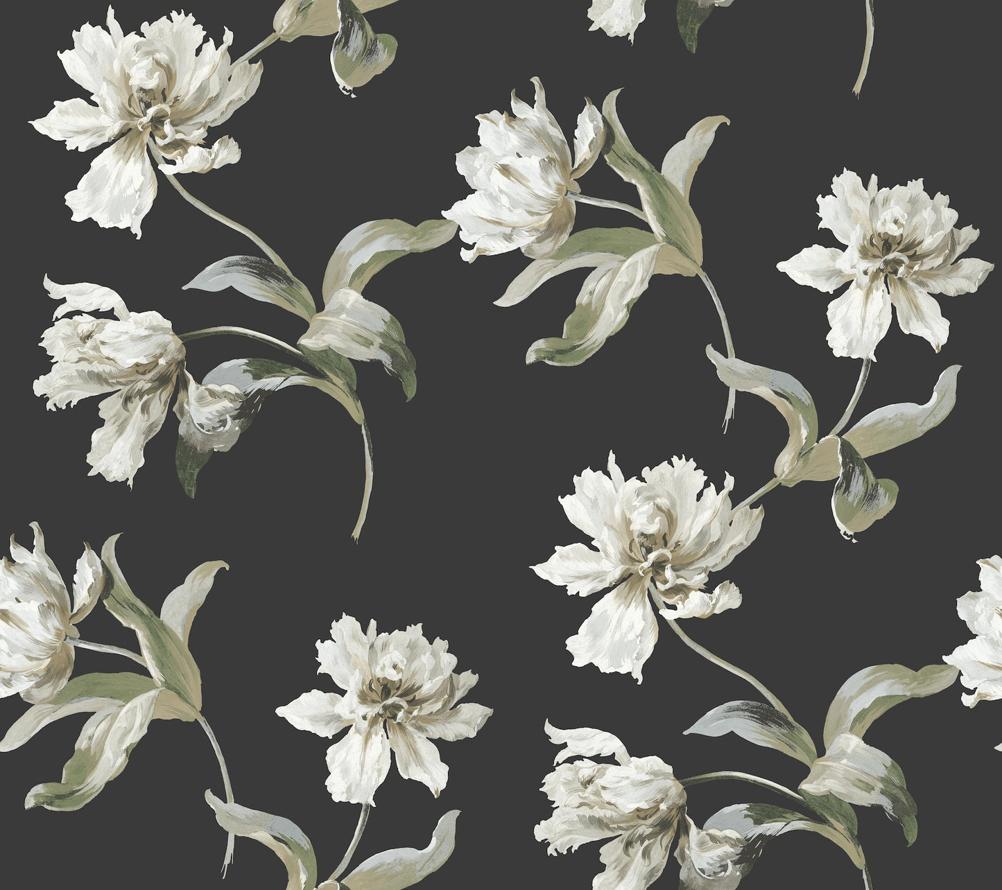York Wallcoverings Vintage Florals Large Parrot Tulip Black Peel and Stick Wallpaper  Florals and Flowers Blacks  Wallpaper - PSW1372RL