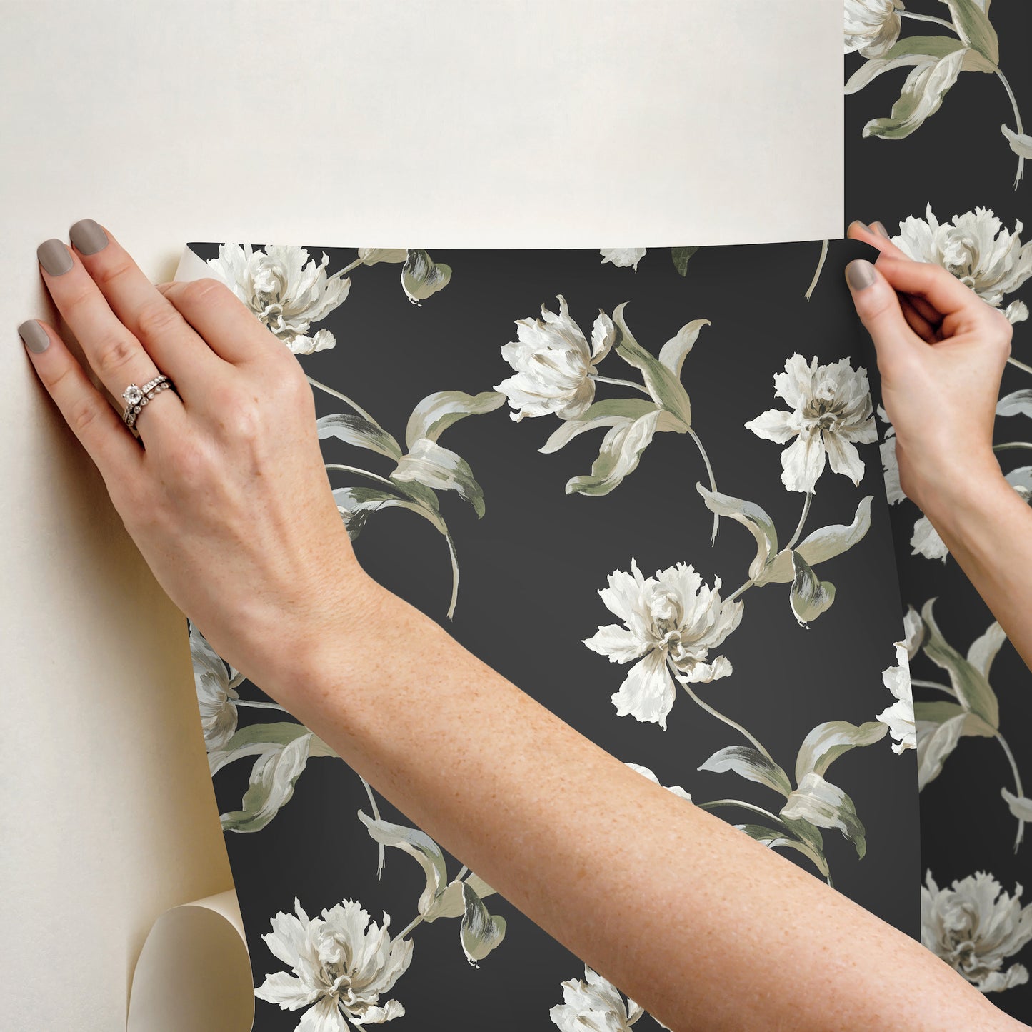 York Wallcoverings Vintage Florals Large Parrot Tulip Black Peel and Stick Wallpaper  Florals and Flowers Blacks  Wallpaper - PSW1372RL