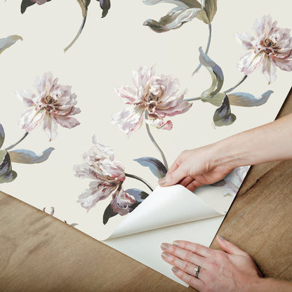 York Wallcoverings SAS Equestrian Home Large Parrot Tulip Neutral Peel and Stick Wallpaper  Florals and Flowers Beiges  Wallpaper - PSW1373RL