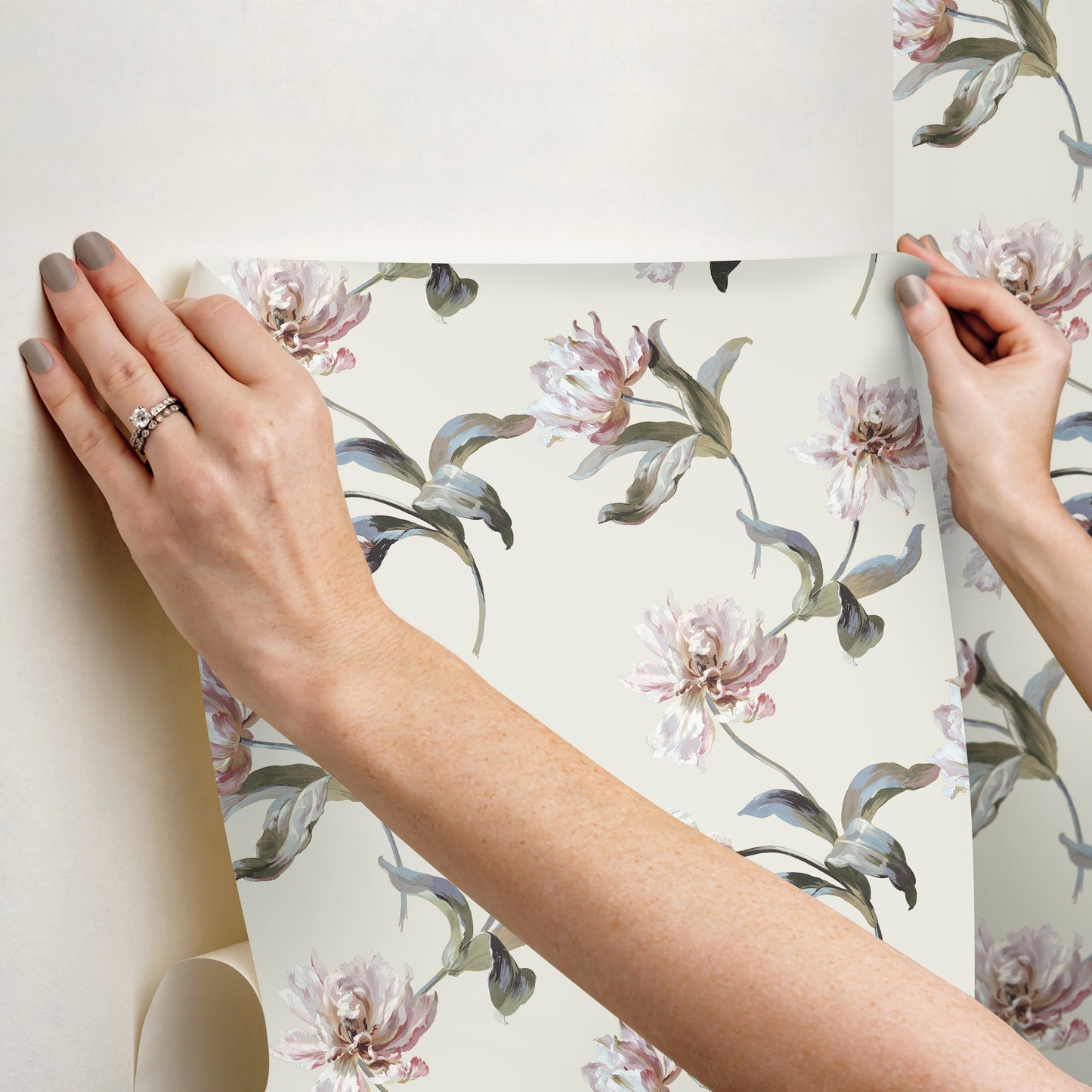 York Wallcoverings SAS Equestrian Home Large Parrot Tulip Neutral Peel and Stick Wallpaper  Florals and Flowers Beiges  Wallpaper - PSW1373RL