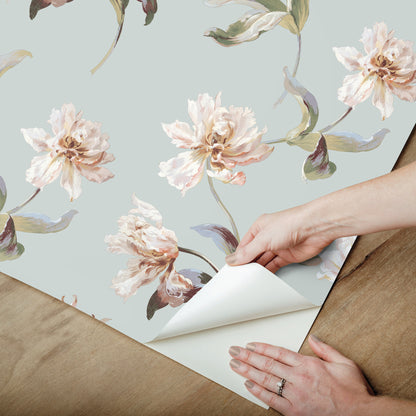 York Wallcoverings SAS Equestrian Home Large Parrot Tulip White Peel and Stick Wallpaper  Florals and Flowers Pinks  Wallpaper - PSW1374RL