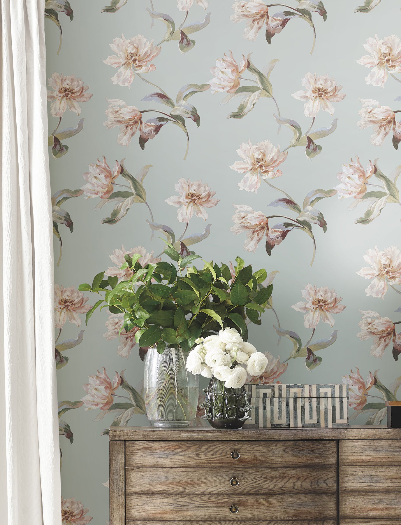 York Wallcoverings SAS Equestrian Home Large Parrot Tulip White Peel and Stick Wallpaper  Florals and Flowers Pinks  Wallpaper - PSW1374RL