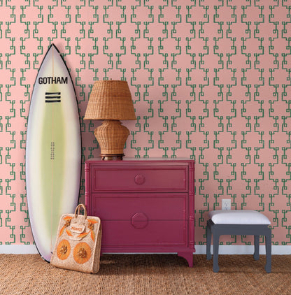 York Wallcoverings Madcap Cottage Bamboozled Bahama Pink Peel and Stick Wallpaper  Geometrics Pinks  Wallpaper - PSW1387RL