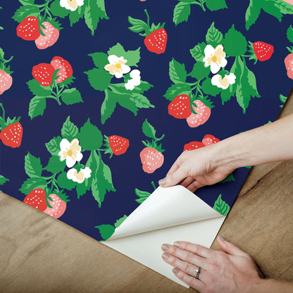 York Wallcoverings Madcap Cottage Berry Nice Navy Blue Peel and Stick Wallpaper  Botanical Blues  Wallpaper - PSW1396RL