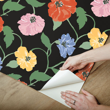 York Wallcoverings Madcap Cottage Jungle Garden Nightfall Peel and Stick Wallpaper  Florals and Flowers Blacks  Wallpaper - PSW1399RL