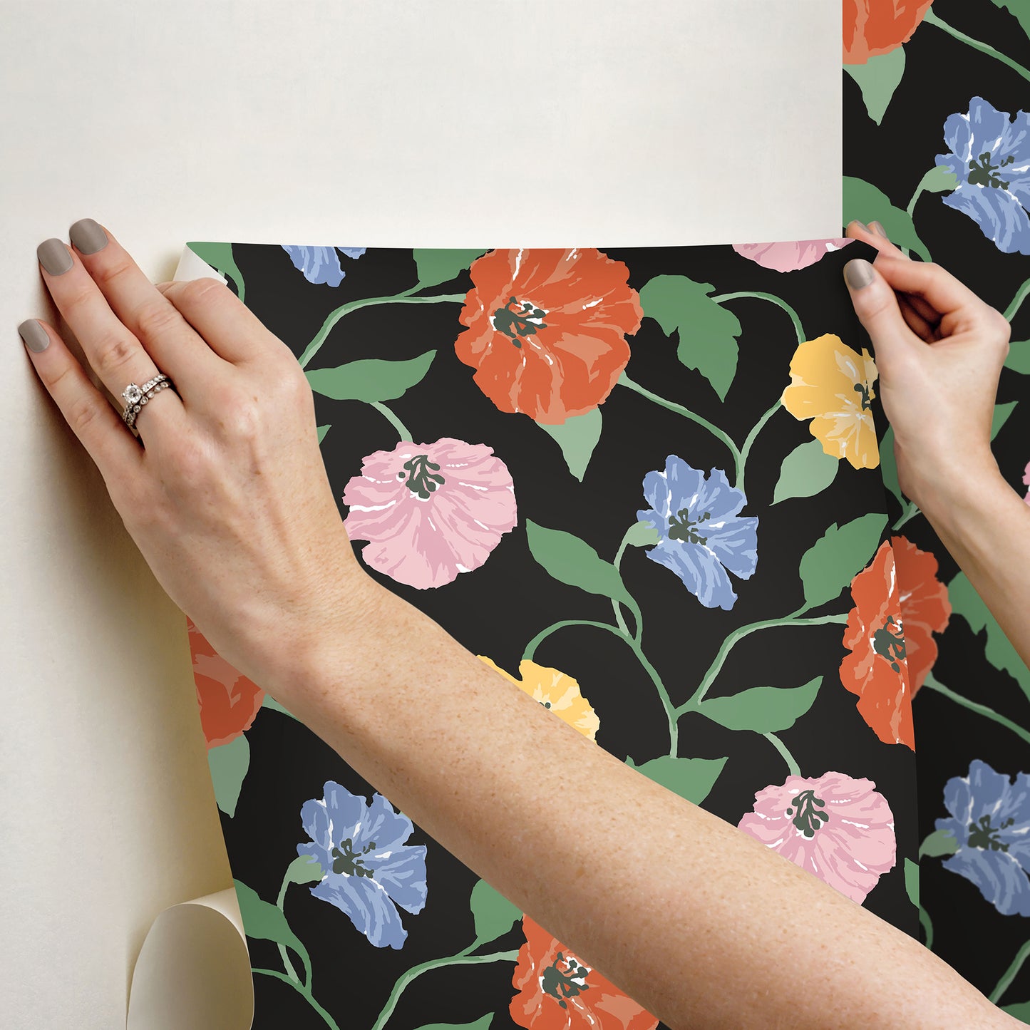 York Wallcoverings Madcap Cottage Jungle Garden Nightfall Peel and Stick Wallpaper  Florals and Flowers Blacks  Wallpaper - PSW1399RL