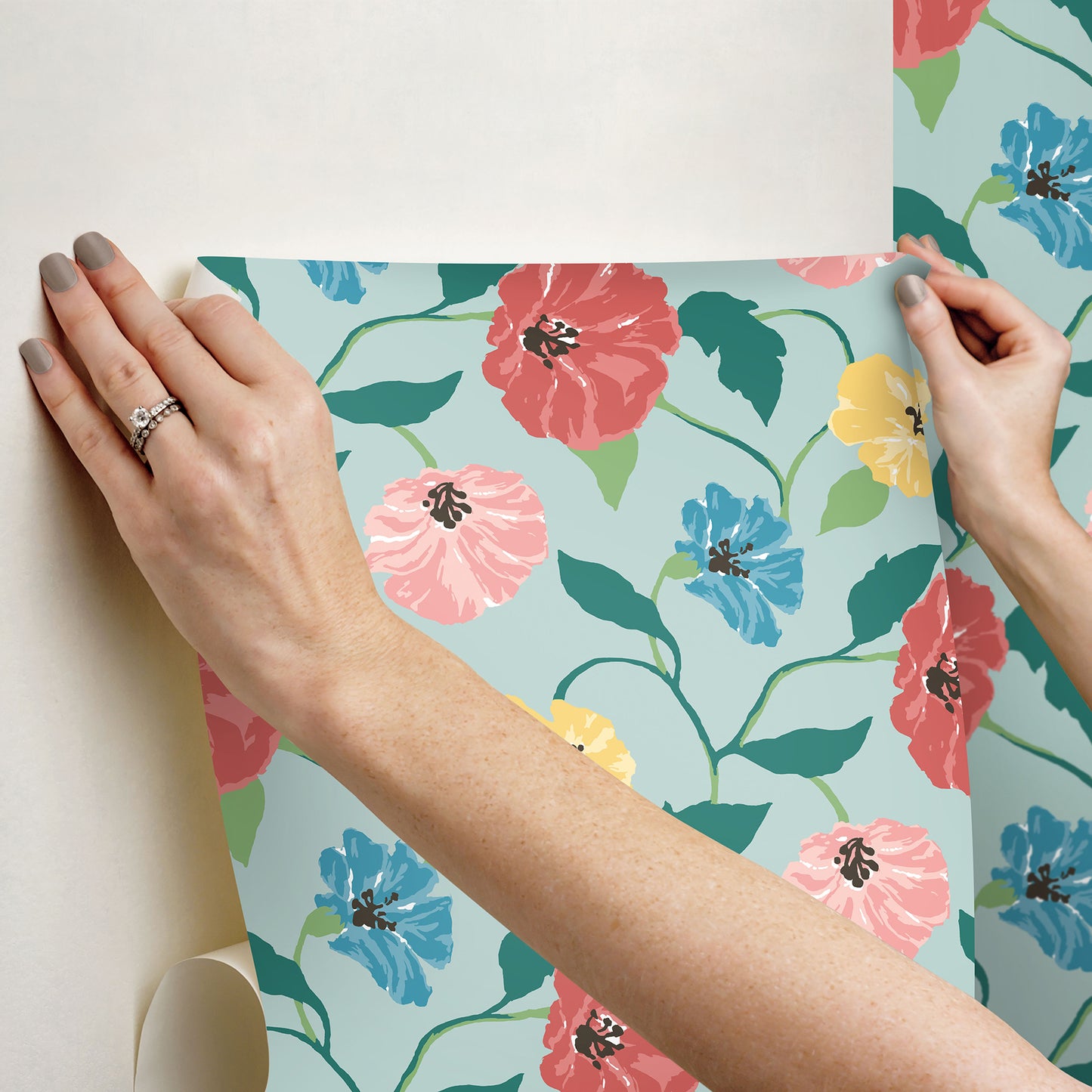 York Wallcoverings Madcap Cottage Jungle Garden Sky Blue Peel and Stick Wallpaper  Florals and Flowers Blues  Wallpaper - PSW1400RL