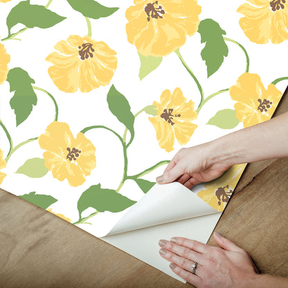 York Wallcoverings Madcap Cottage Jungle Garden Lemon Grove Peel and Stick Wallpaper  Florals and Flowers Yellows  Wallpaper - PSW1401RL