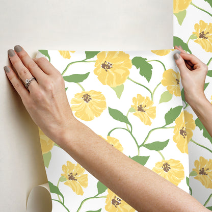 York Wallcoverings Madcap Cottage Jungle Garden Lemon Grove Peel and Stick Wallpaper  Florals and Flowers Yellows  Wallpaper - PSW1401RL