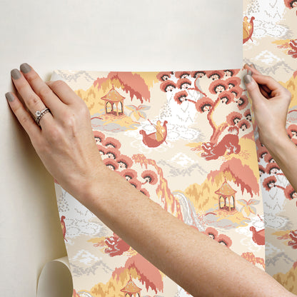 York Wallcoverings Madcap Cottage Old Peking Pink Lemonade Peel and Stick Wallpaper  Traditional Pinks  Wallpaper - PSW1402RL