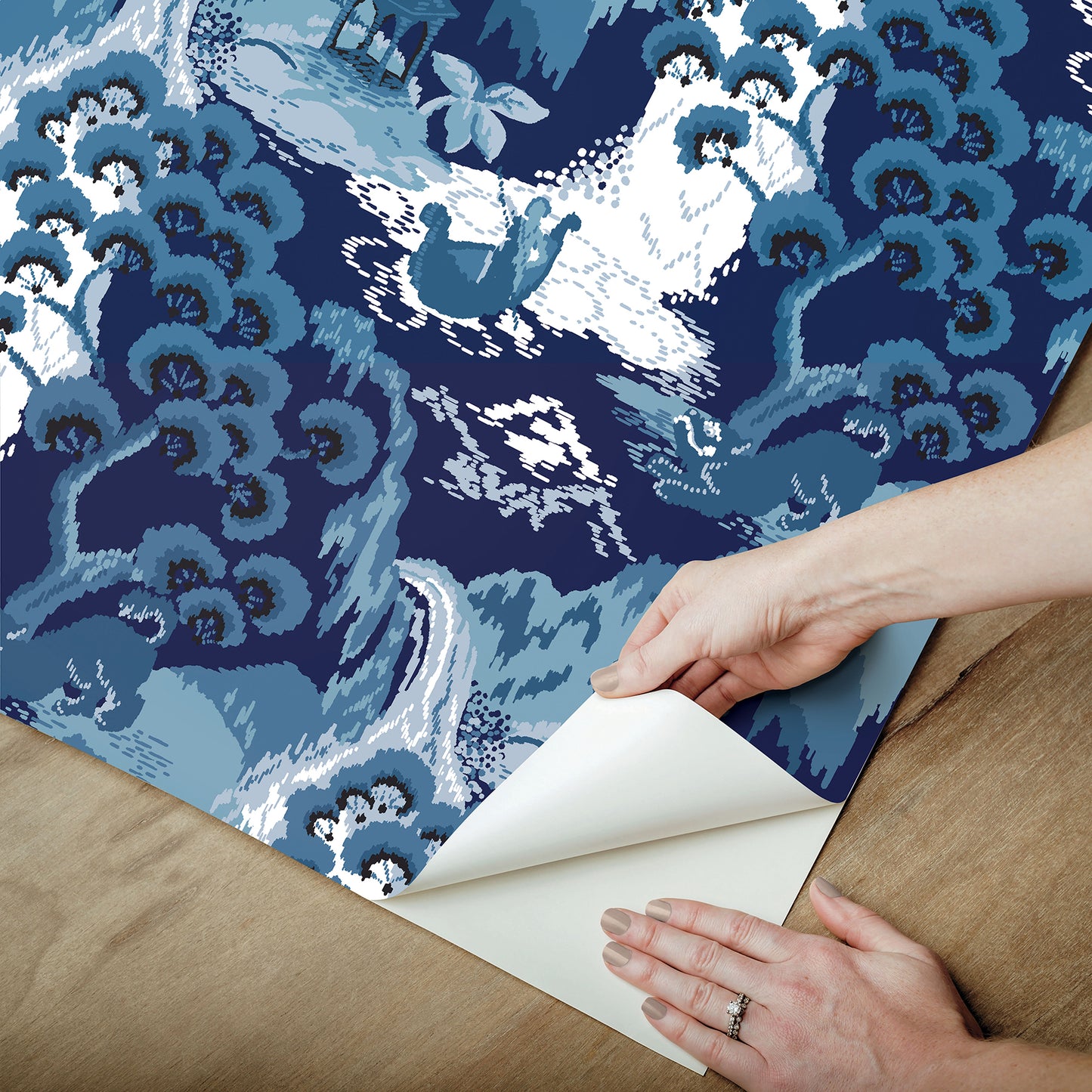 York Wallcoverings Simply Candice Old Peking Navy Blue Peel and Stick Wallpaper  Traditional Blues  Wallpaper - PSW1403RL