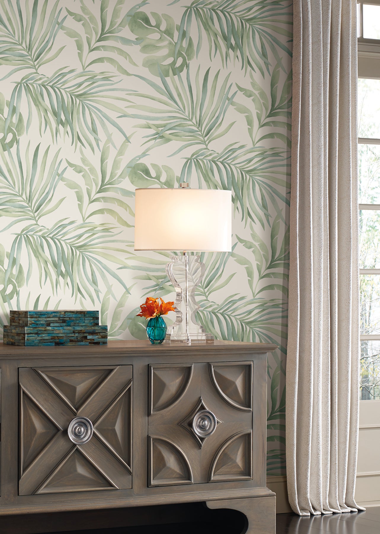 York Wallcoverings Simply Candice Paradise Palm Aloe Peel and Stick Wallpaper  Botanical Greens  Wallpaper - PSW1413RL